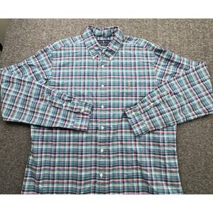 Ralph Lauren Polo Men's Classic Fit Flesh Pony Blue Plaid Oxford Shirt XL Preppy